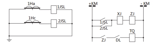 JSL-25繼電器構(gòu)成的二相式定時(shí)限保護(hù)的原理圖