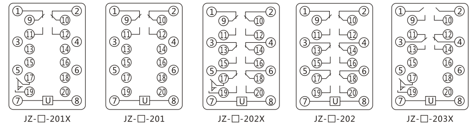 JZY（J)-201X靜態中間繼電器內部接線圖及外引接線圖